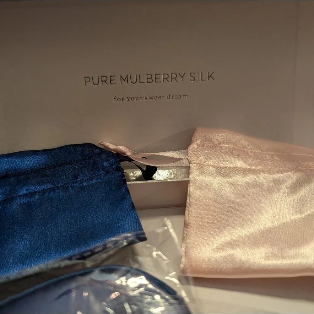 Pure Mulberry Silk Eye Mask Gift Set of 2 Pink Blue
